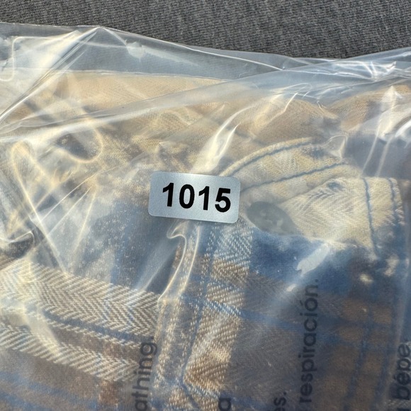 Bleached Flannel Shirt L G Blue Brown Tan Plaid Long Sleeve Button Up Top - Picture 8 of 8